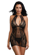 Chemise with Fishnet Lace Halter and G-String