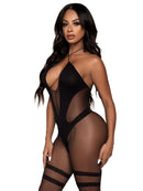 Opaque and Sheer Twist Halter Bodystocking