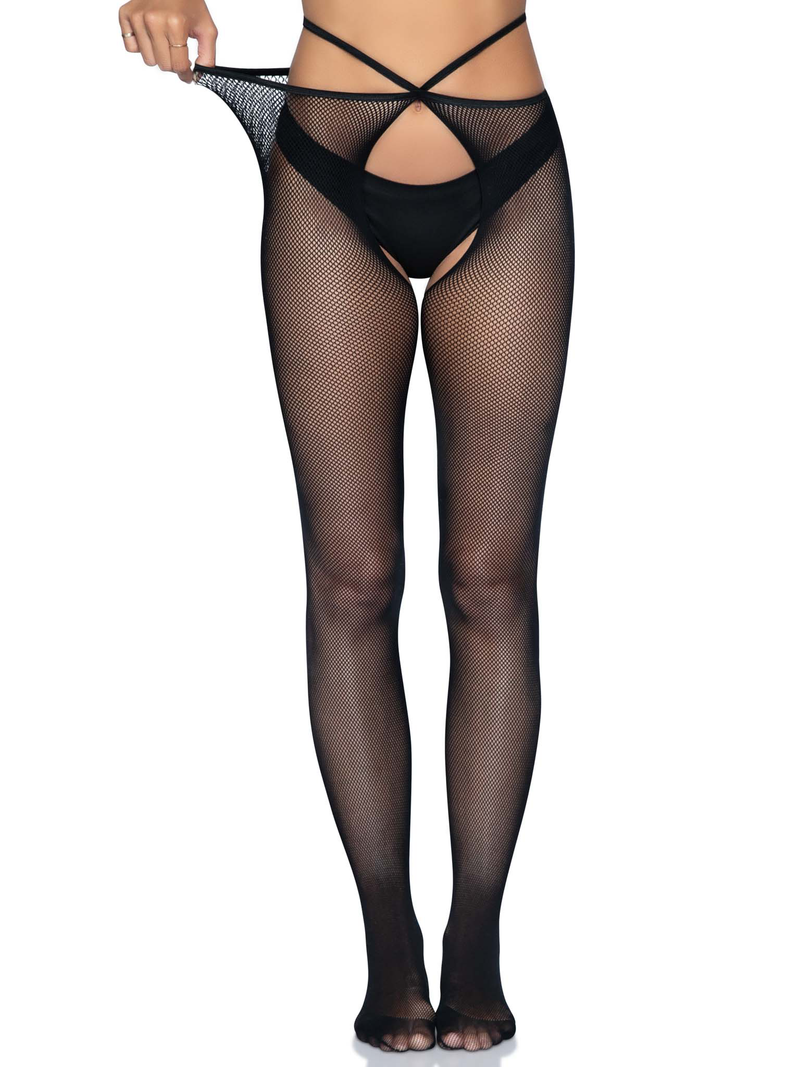 Micro Net Strappy Crotchless Tights