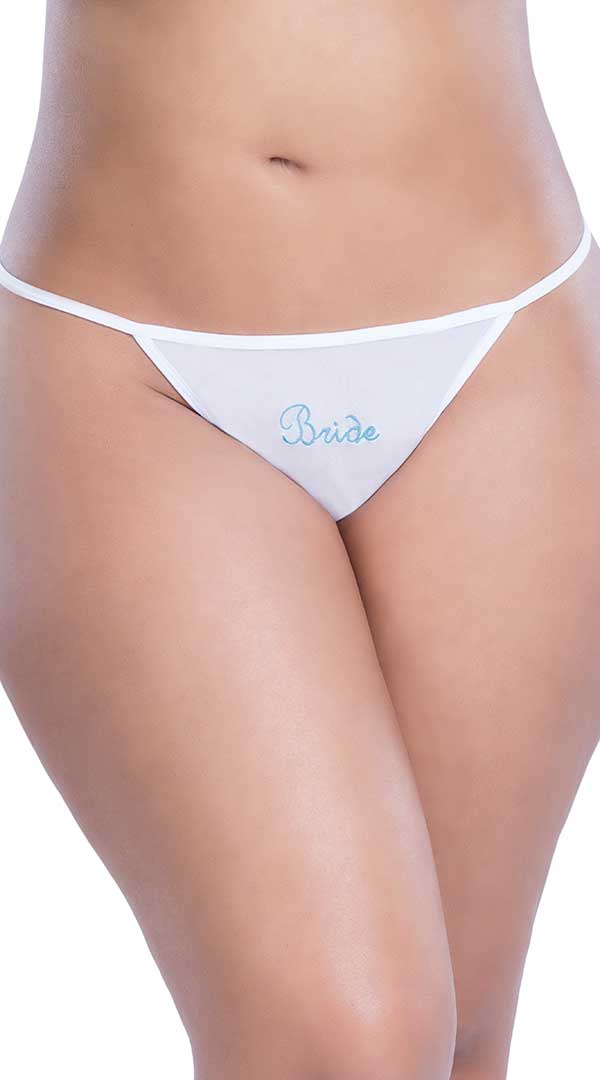 Bridal Thong With Embroidered Applique and Veil Back - ElegantStripper