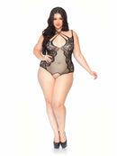 Net Lace Crotchless Teddy with Multi Strap Wrap
