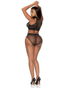 Two Piece Rhinestone Oval Net Top and High Waist Bottoms
