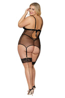 Lace and Mesh Garter Slip and G-String Set Curvy Size