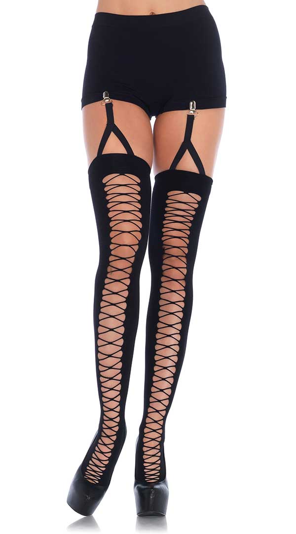 Lace Up Illusion Thigh Highs