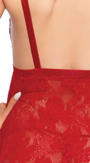 Two Piece Lace Harness Halter Babydoll With Matching G String