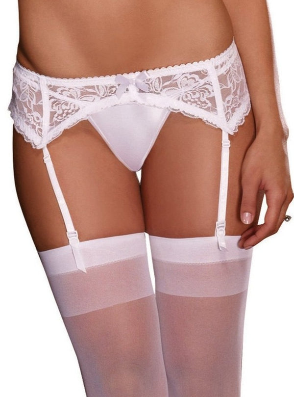 Lace Garterbelt with Adjustable Hook and Eye Back in White