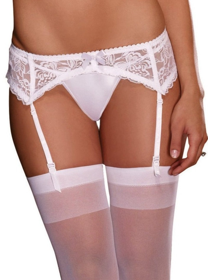 Lace Garterbelt with Adjustable Hook and Eye Back in White